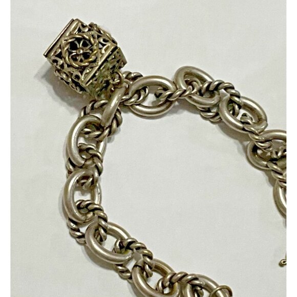 Vintage Etruscan Revival 800 Silver Fob Charm Bracelet Gypsy 2 Charms Cage - Picture 5 of 6